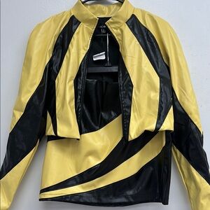 Yellow and Black Women's Two Piece Faux Leather Set